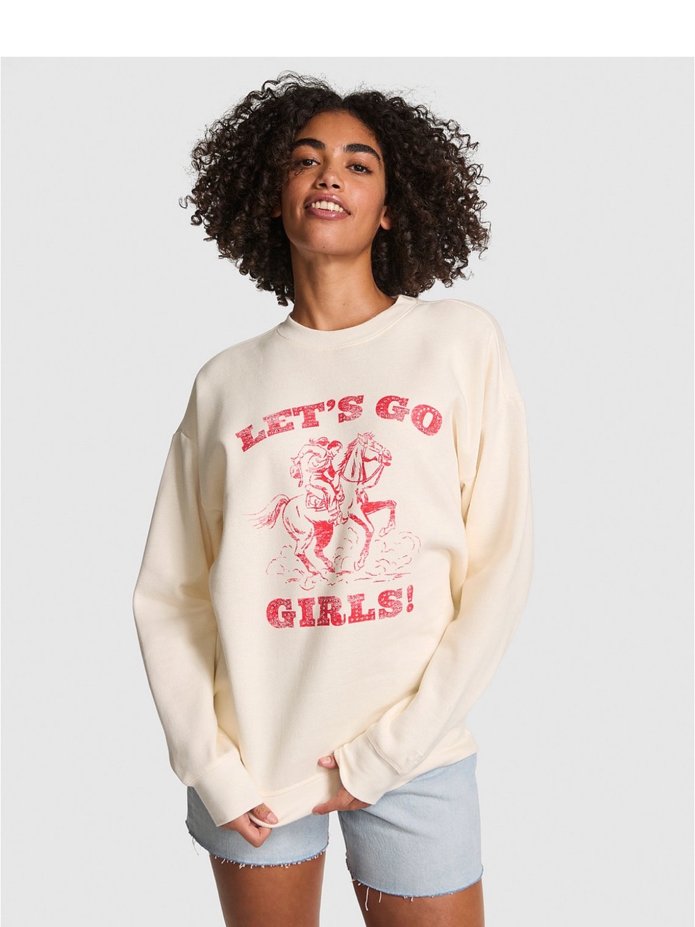 Pink Women's Crewneck Cream Graphic Sweatshirt - "Let's Go Girls!"